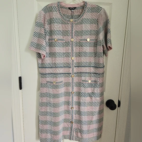 Misook Pink and Gray Checkered Midi Dress - Picture 2 of 7